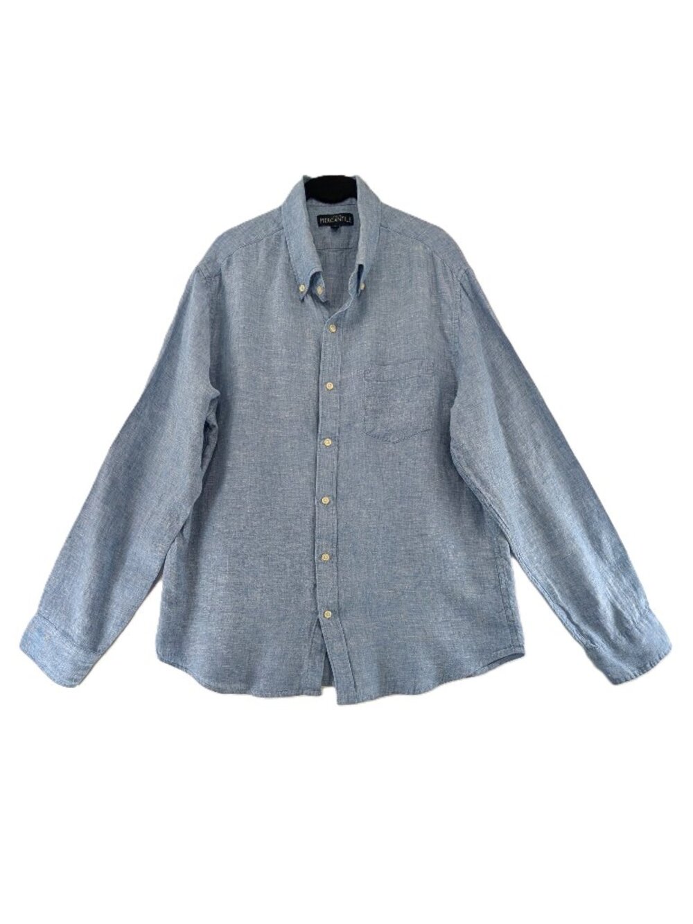 J Crew Mercantile 100% Linen Shirt Mens Size L Blue Pocket Classic Long Sleeves